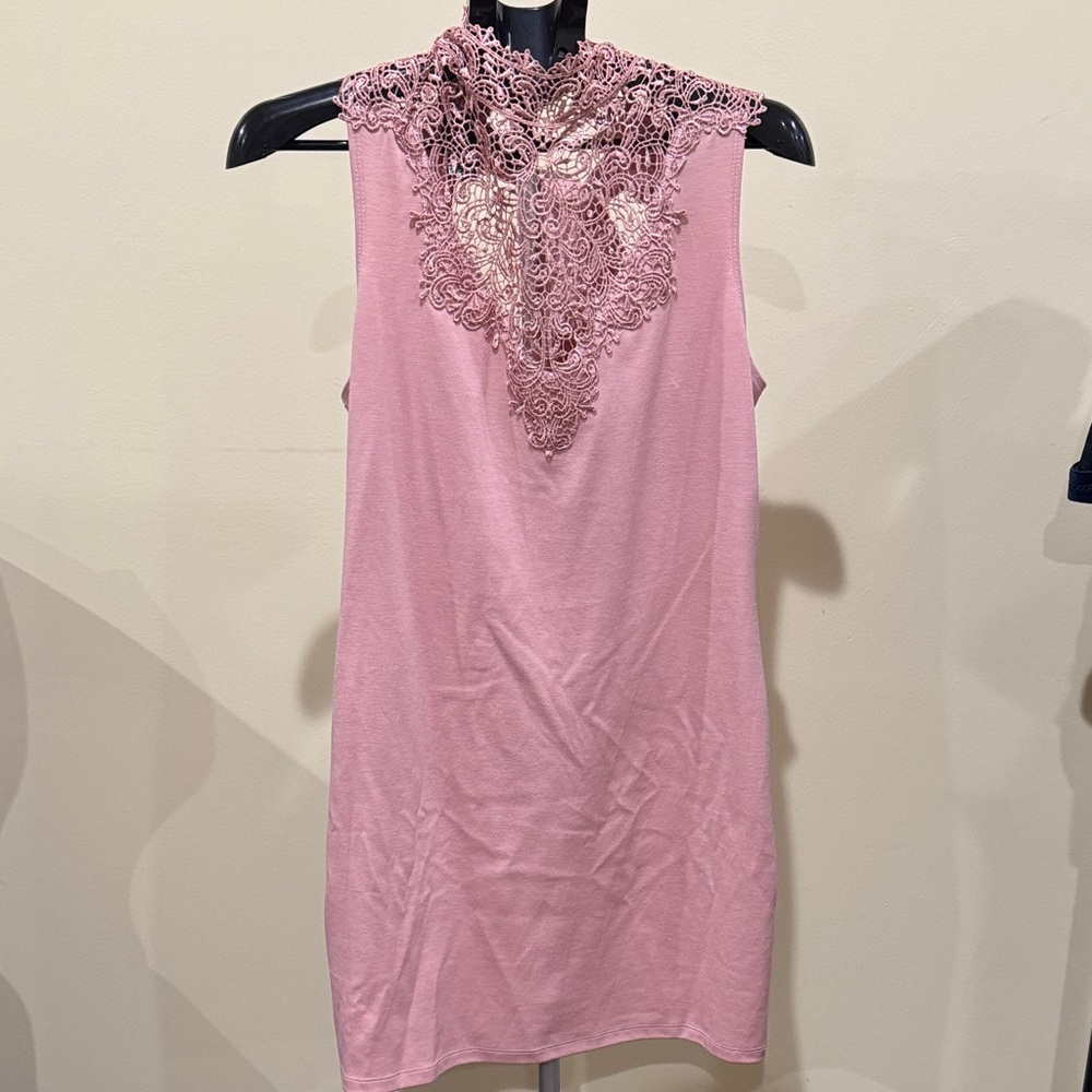 Pink Sleeveless Top with Lace Detail